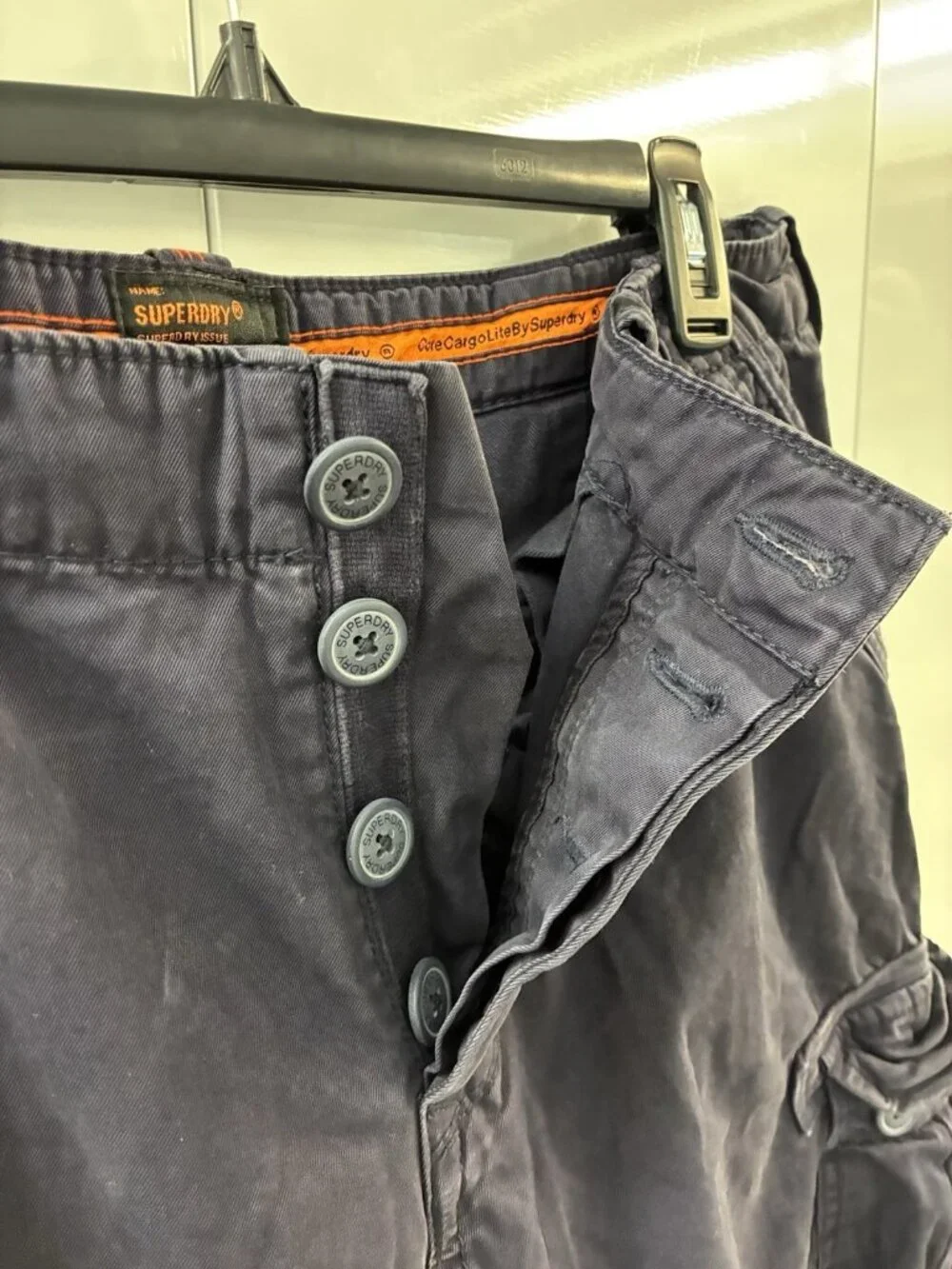 Superdry‎ Core Cargo Lite Shorts Mens 38 Navy Blue Drawstring Pockets Utility